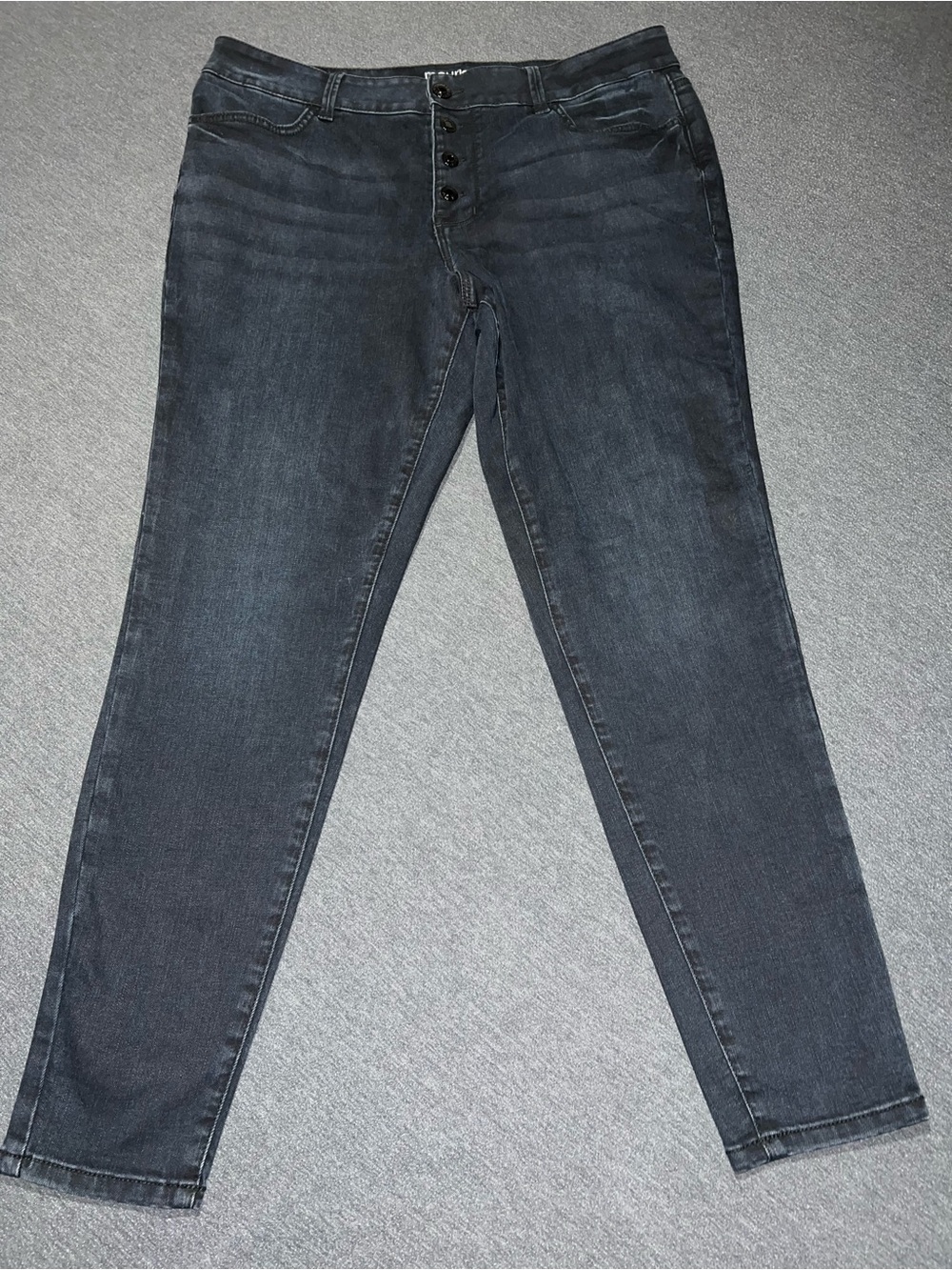 Maurices Womens High Rise Button Fly Tapered Jeans Dark Gray XL Regular